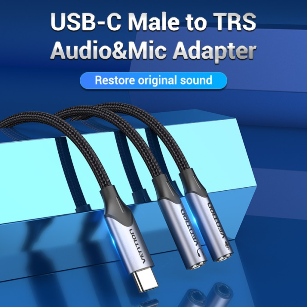 VENTION KABEL SPLITTER AUX MIC & AUDIO TYPE C TO DUAL 3.5MM BRAIDED - BGP