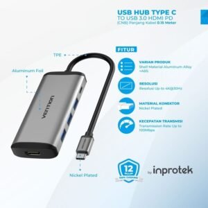 VENTION ADAPTER 5IN1 THUNDERBOLT 3.0 MHL USB TYPE C TO HDMI USB 3.0 PD - CNB