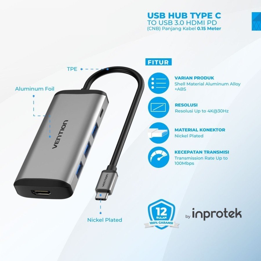 VENTION ADAPTER 5IN1 THUNDERBOLT 3.0 MHL USB TYPE C TO HDMI USB 3.0 PD - CNB
