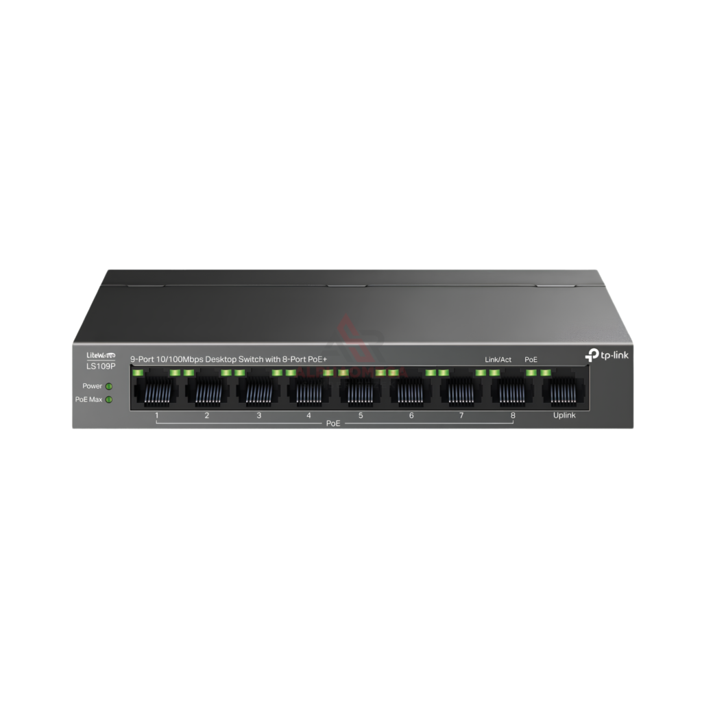 TP-Link LS109P 9-Port Switch PoE Unmanaged (8 Port PoE+ 63W, Extend Mode 250m)