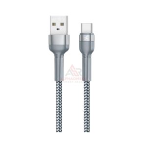 REMAX CABLE DATA TYPE-C JANY 1M RC-124A SILVER – Kabel Charger USB Type-C Fast Charging 2.4A, Kabel Data Braided Aluminium Alloy Premium