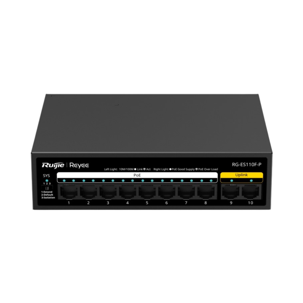 Ruijie Reyee RG-ES110F-P 10-Port 10/100 Mbps Desktop Unmanaged Switch 8-Port PoE 110W Visibility Ruijie Cloud Original Garansi Resmi