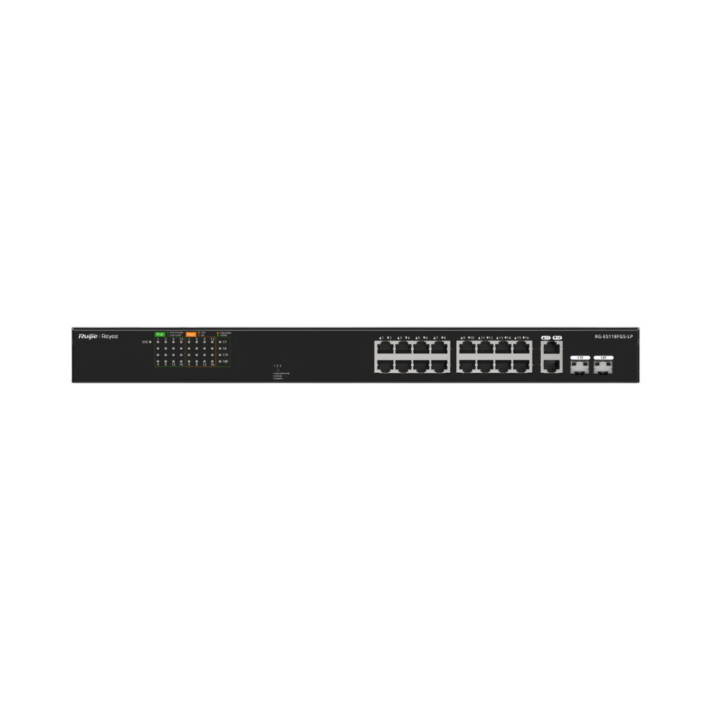 Ruijie Reyee RG-ES118FGS-LP 18-Port Desktop Unmanaged Switch 16-Port PoE 120W with 2-Port Gigabit Combo SFP Visibility Ruijie Cloud Original Garansi Resmi
