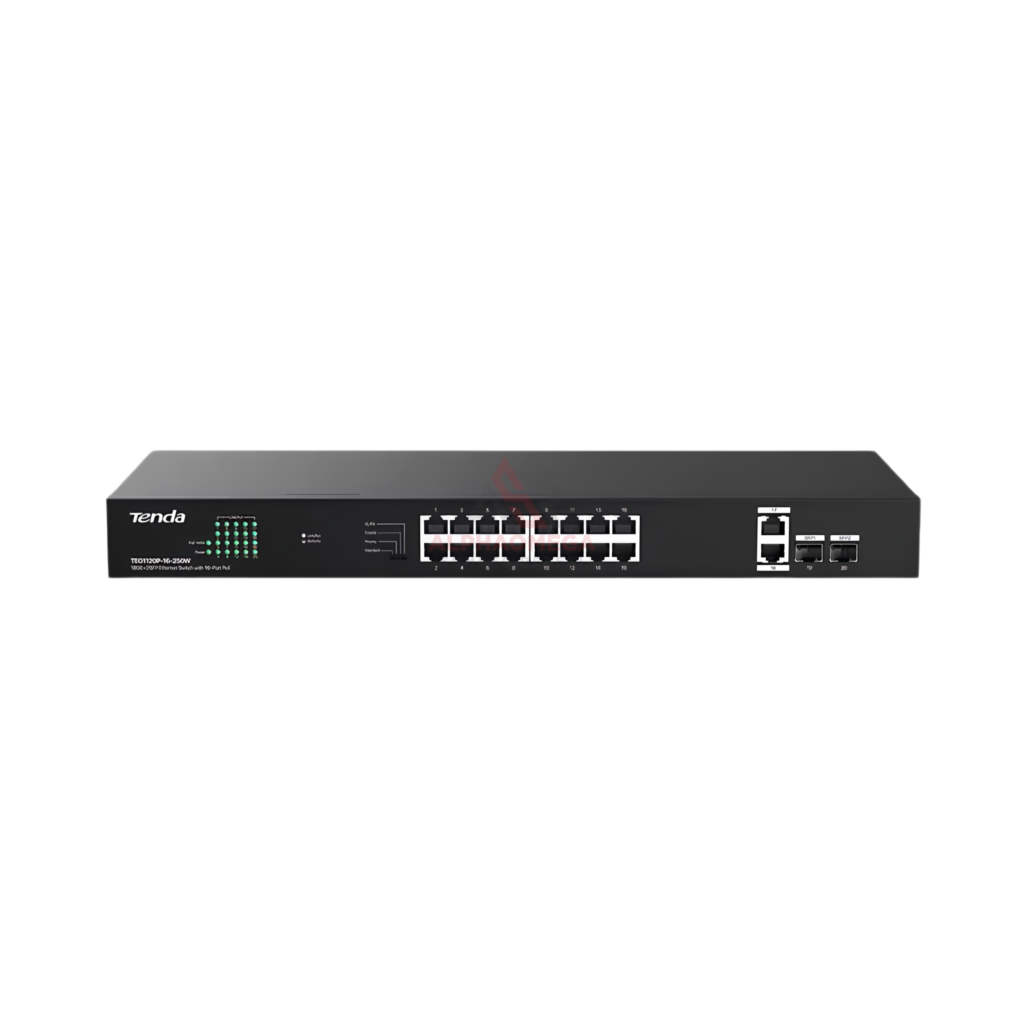 Tenda TEG1120P Switch Hub 16 Port PoE Gigabit SFP Rackmount