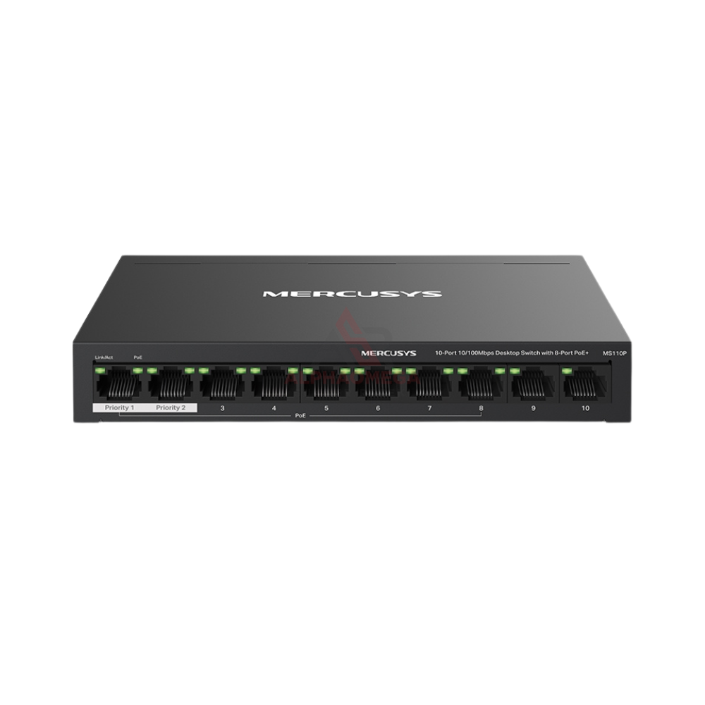 MERCUSYS MS110P 10-Port Fast Ethernet PoE+ Desktop Switch CCTV Network Switch Stabil